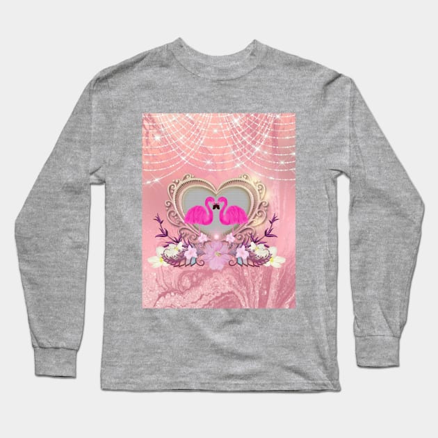 Elegant heart with flamingo and flowers Long Sleeve T-Shirt by Nicky2342